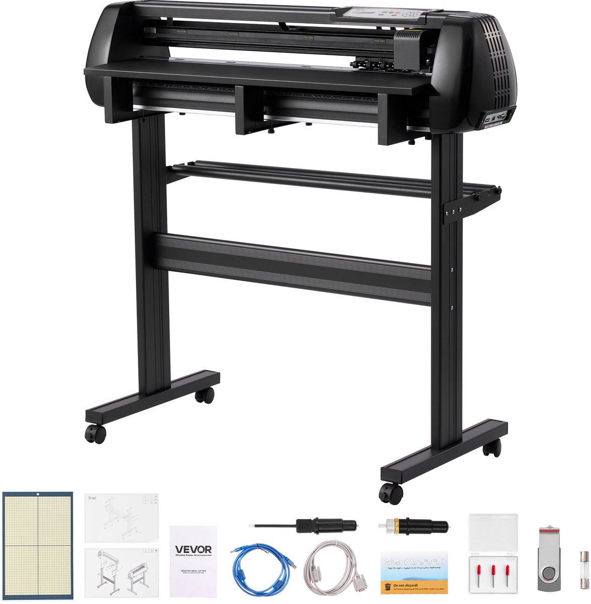 VEVOR Vinyl Snijmachine met Een Maximale Invoerbreedte Van 87 cm, Dubbele Messen En Led-Display, Plottermachine, Vinyl Snijplotterset met Signmaster-Software, Compatibel met Windows En Macos