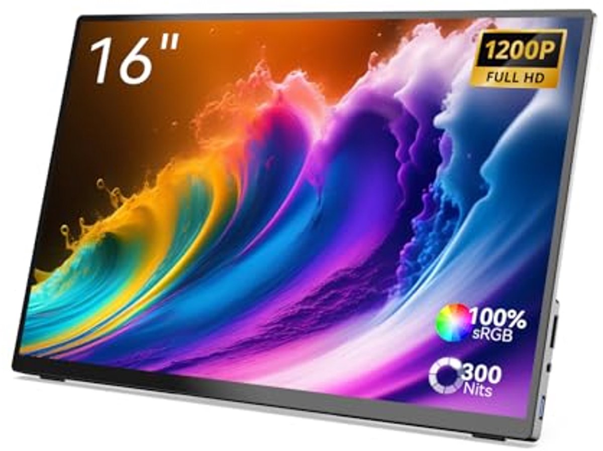 Draagbare 16 inch touchscreen-monitor - 1920 x 1200 FHD, IPS-display met HDMI en type-C voor PC, laptop, Mac, Xbox, PS4 en smartphone