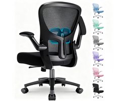 Durrafy Bureaustoel - Ergonomische Bureaustoel - Bureaustoelen voor Volwassenen - Office Chair - met Lendensteun & 90° Opklapbare Armleuningen | Verdikt en Verbreed Zitkussen | Hoogteverstelling - Stoel Tot 150kg - Zwart