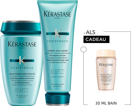 Kérastase Résistance Duo + Cadeau - Shampoo 250ml & Conditioner 200ml + Shampoo 30ml Cadeau - Beschadigd Haar