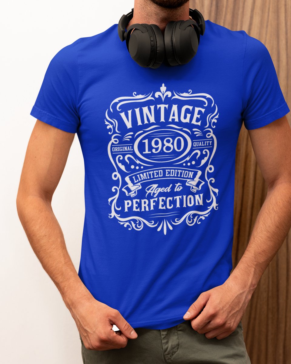 1980 Jaar Blauw T-shirt Heren - Maat XL - Vintage Aged To Perfection - Verjaardag Cadeau Mannen - Limited Edition