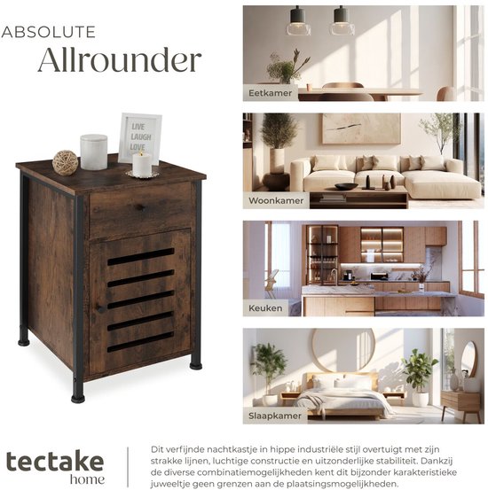 tectake - Table de chevet Waterford - 40x42x60.5cm - industriel - marron foncé - 404724