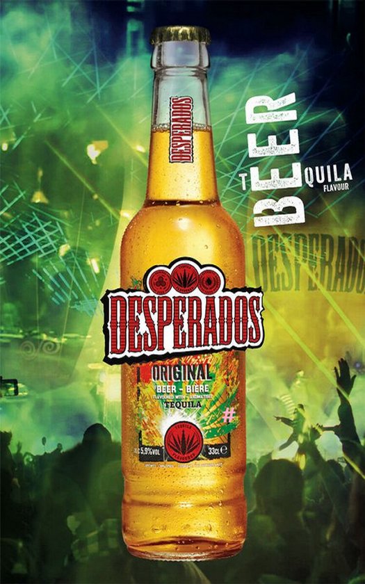 Desperados Tequila Bier Panneau Mural Métallique, Taille:20x30 cm - Boisson-Atelier-Garage-Classic Car-oldtimer-Man Cave-Panneau Mural Mancave-Décoration de Pub-Panneau Texte-Décoration Murale Métallique