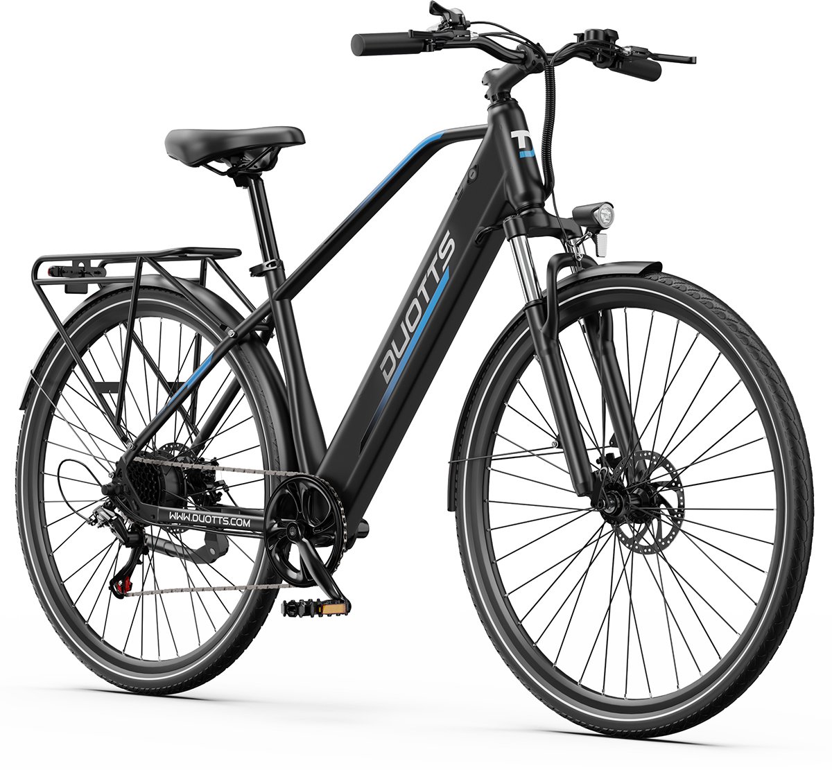 Elektrische Fiets DUOTTS - 468Wh/13 Ah Accu - 80 km Bereik - 250W Motor - 27.5" Anti-Lekbanden- Shimano 7 Versnellingen - Mechanische schijfrem - Ijzeren Frame - Kleuren display - Inclusief Bagagedrager - Stadsfiets