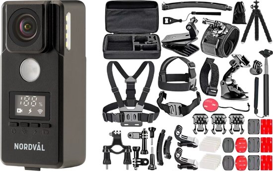 Nordväl BC101F Action Cam - 4K Ultra HD Actie Sportcamera - Incl. 50+ accessoires - Wifi & Verlichting