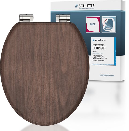 SCHÜTTE WC-Bril 80193 DARK WOOD - MDF-Hout - Soft Close - Verchroomde Scharnieren - Belastbaar tot 175 kg - Decor - 3-zijdige Print