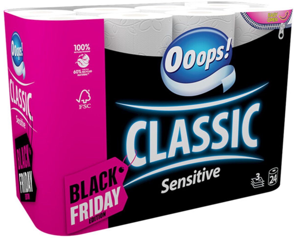 Ooops! Toiletpapier Classic Sensitive 3-laags Black Friday 24 stuks