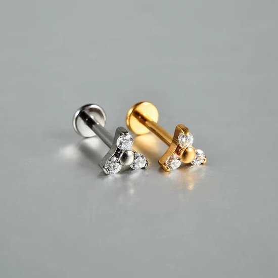 Labret en titane Argent - 1,2 mm - 8 mm - Labret 3 pierres - Lev Sieraden - Labret à filetage externe - piercing labret - tige de piercing nasal - piercing tragus - piercing d'oreille - piercing Madonna