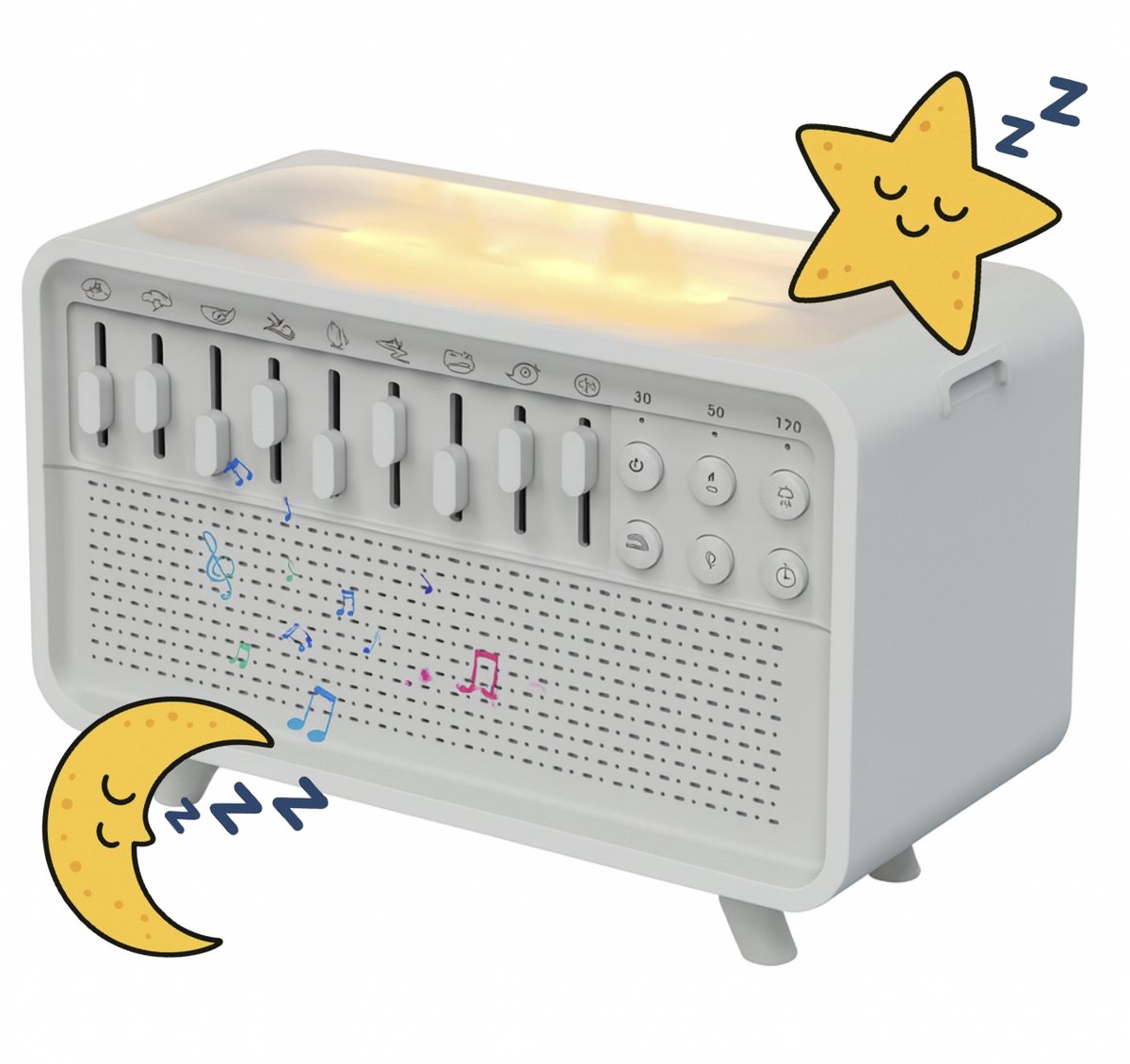 3-in-1 Bluetooth Speaker met Luchtbevochtiger & Aromatherapie – White Noise Slaaptrainer met LED Vlam Effect – Nachtlamp