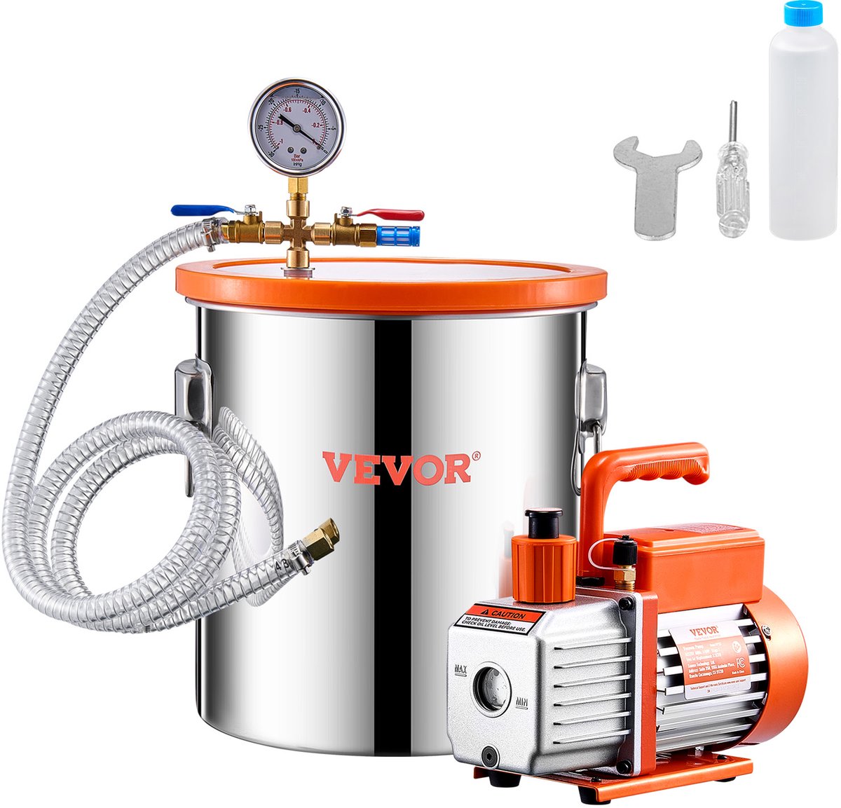 VEVOR 3.5CFM vacuümpomp met 18,93L vacuümkamer vacuümpomp vacuümpompset