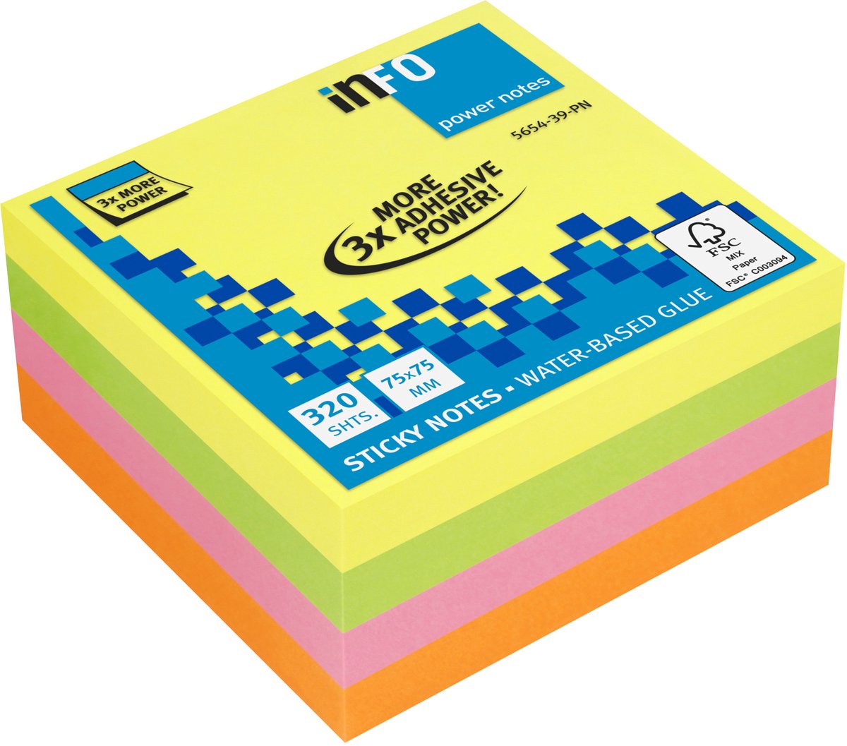Info sticky notes - Brilliant - 320 vel - 75x75mm - assorti - IN-5654-39