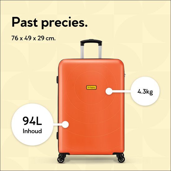 BHPPY Reiskoffer groot 76x49x29cm - Lichtgewicht koffer met 95L inhoud - Reiskoffer met wielen - Veilig cijferslot - Dutch Orange