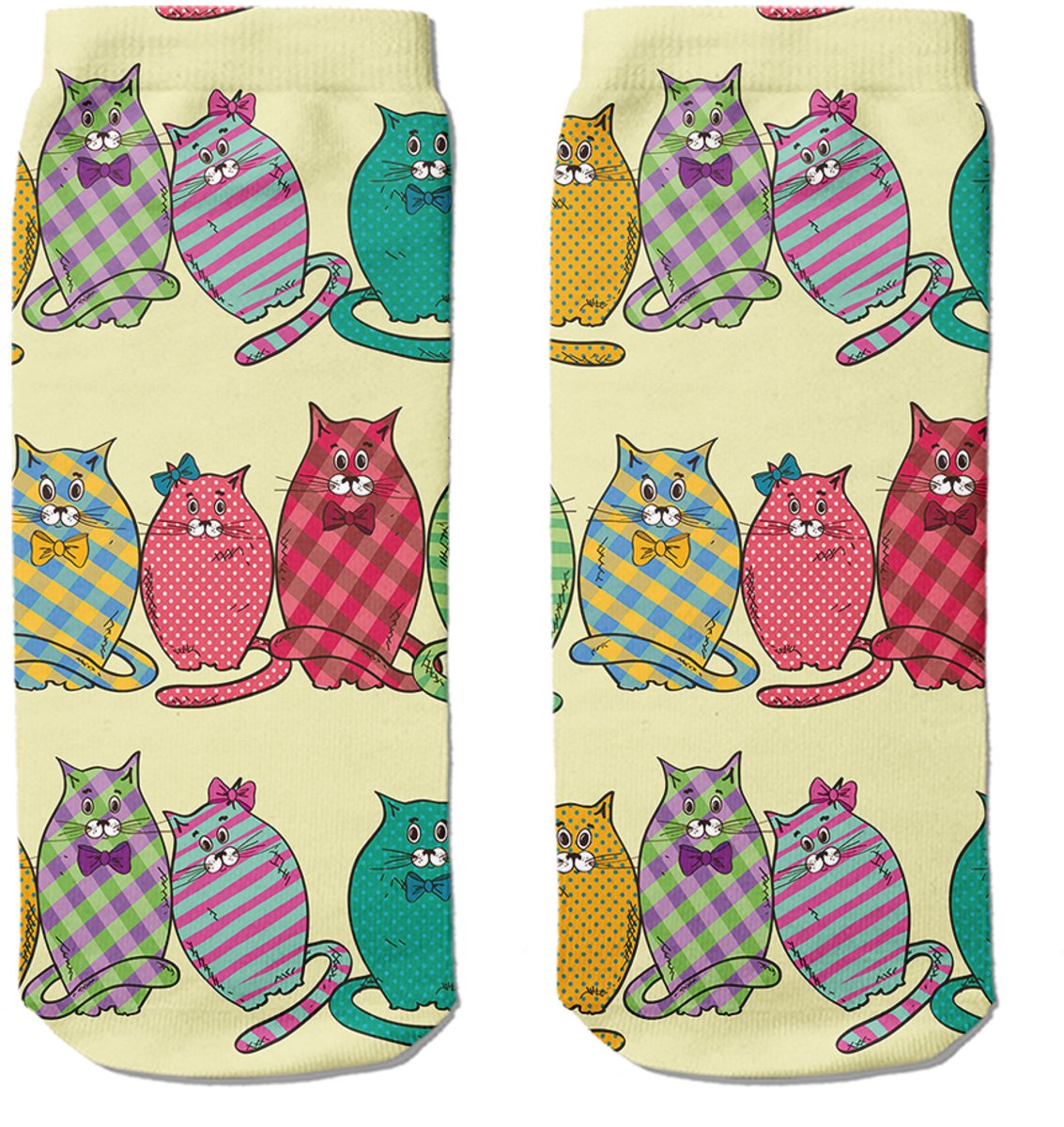 Goby Kleurrijke Katten Enkelsokken – Happy Socks – Grappige - Vrolijke Sokken – Maat 35–39