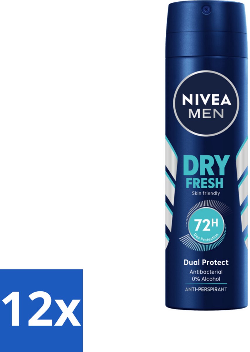 12 x NIVEA Men Deodorant Spray Dry Fresh 150 ml - Deodorant Spray - Anti-transpirant - 48 Uur Bescherming - Droogheid - Frisheid