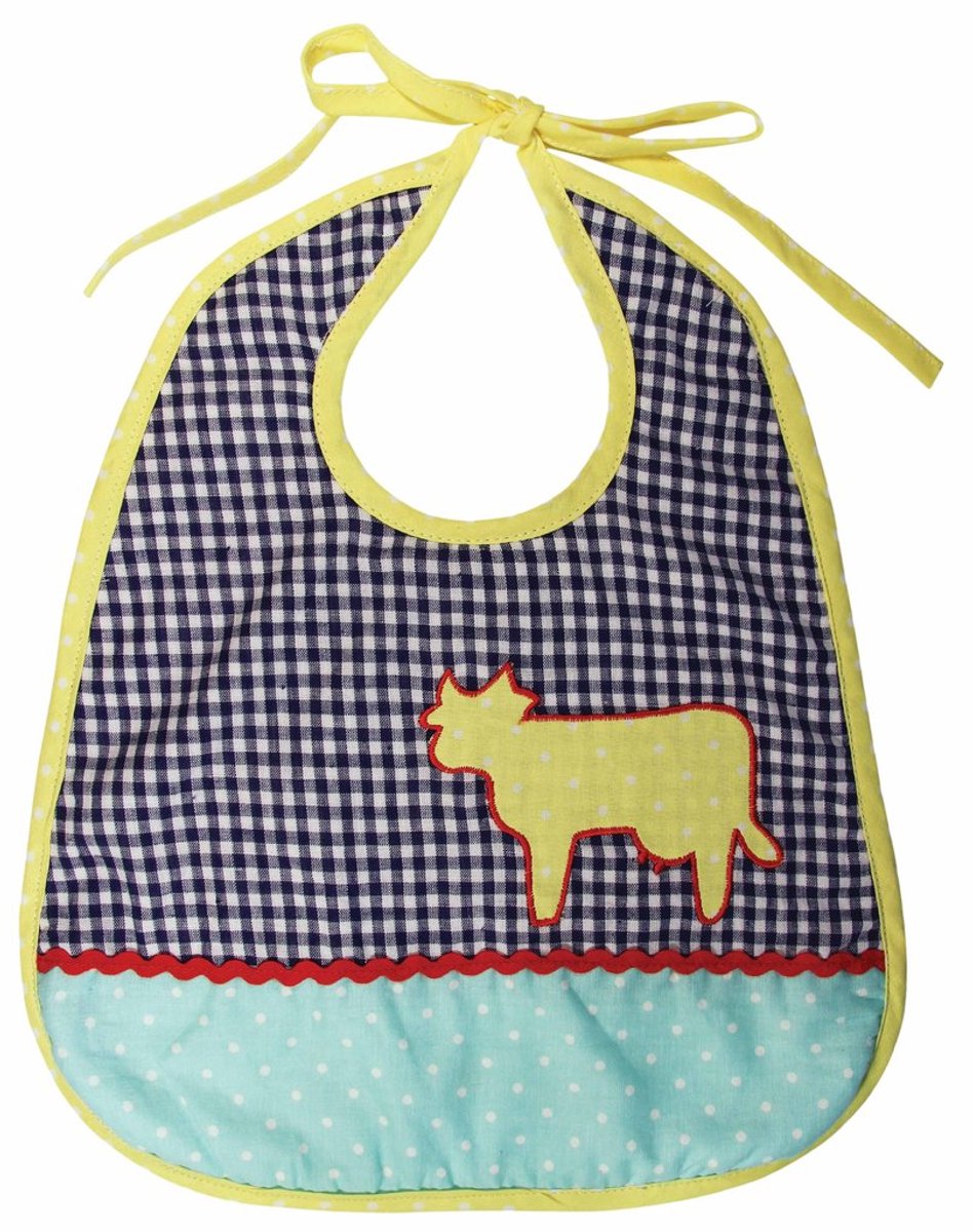 Slab baby rond katoen blauw-wit geruit met gele koe
