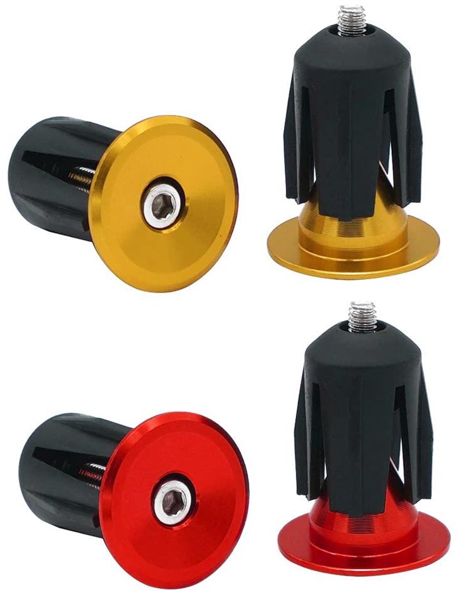 JHubers Goods - Stuurdoppen voor Fietsstuur - Aluminium stuurgrepen voor Racefiets, Mountainbike, BMX (Goud + Rood) - Set van 2