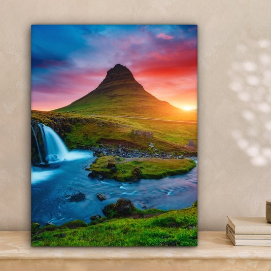 Peinture sur toile - Cascade - Islande - Coucher de soleil - Berg - Tableaux sur toile salon - Chambre à coucher - Toile - 30x40 cm - Décoration murale