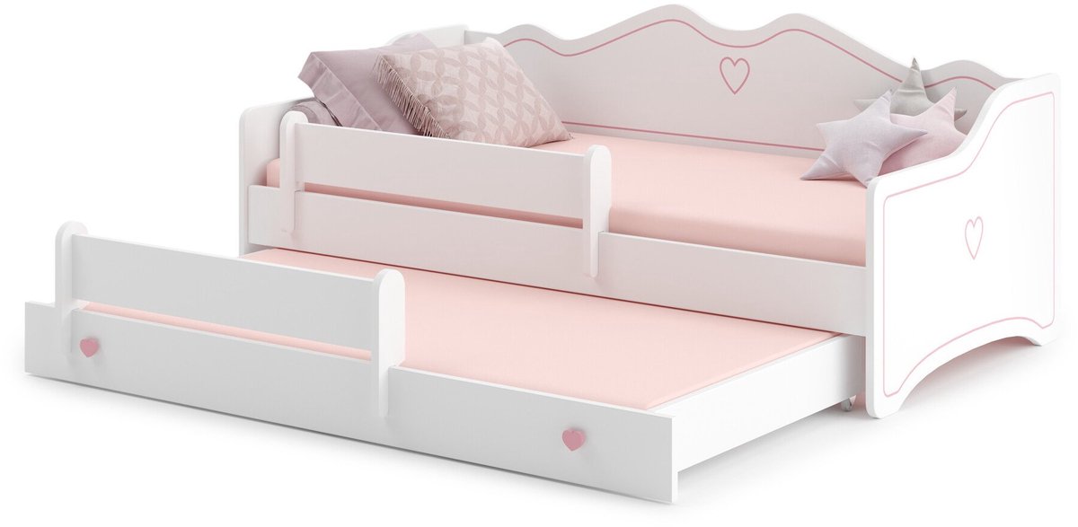 Viking Choice Peuterbed - met uitschuifbed - 80x160 cm - inclusief matras Wit;Roze