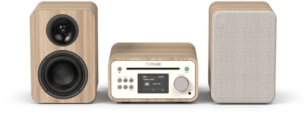 Pure Classic Stereo Mini - Het charmante microstereosysteem, Katoenwit/Eiken