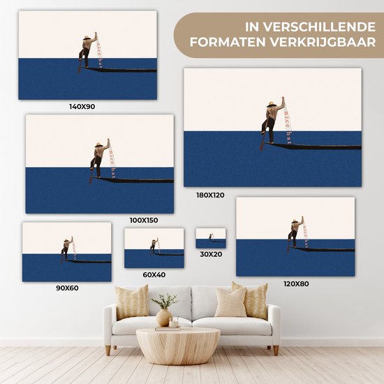 Toile - Abstrait - Bateau - Mer - Texte - Chapeau - Abstrait - 90x60 cm - Canvasdoek - Peinture sur toile