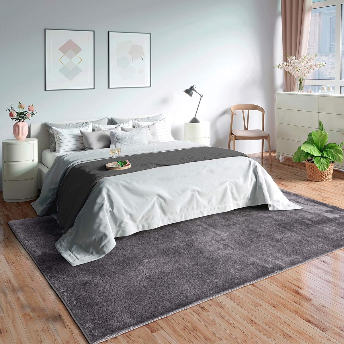 Modern antraciet woonkamertapijt, 120x170 cm, comfortabel en wasbaar