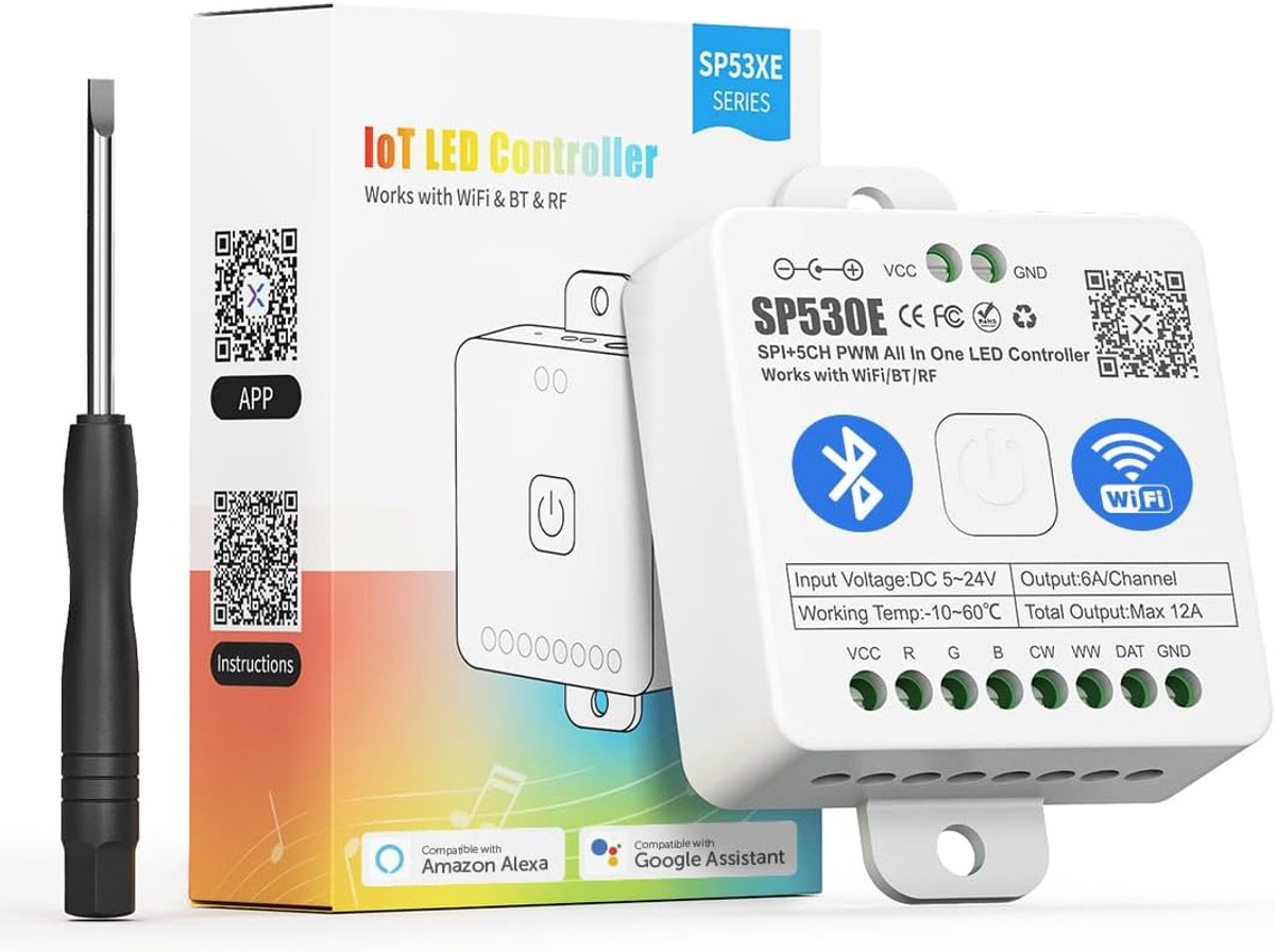WiFi Bluetooth 12-in-1 LED-controller voor RGB en RGBW strips