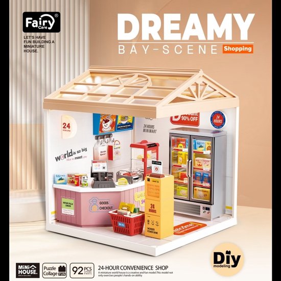 Mini-maison de rêve, dépanneur ouvert 24h/24 avec lampe LED, DIY, Modélisme , artisanat