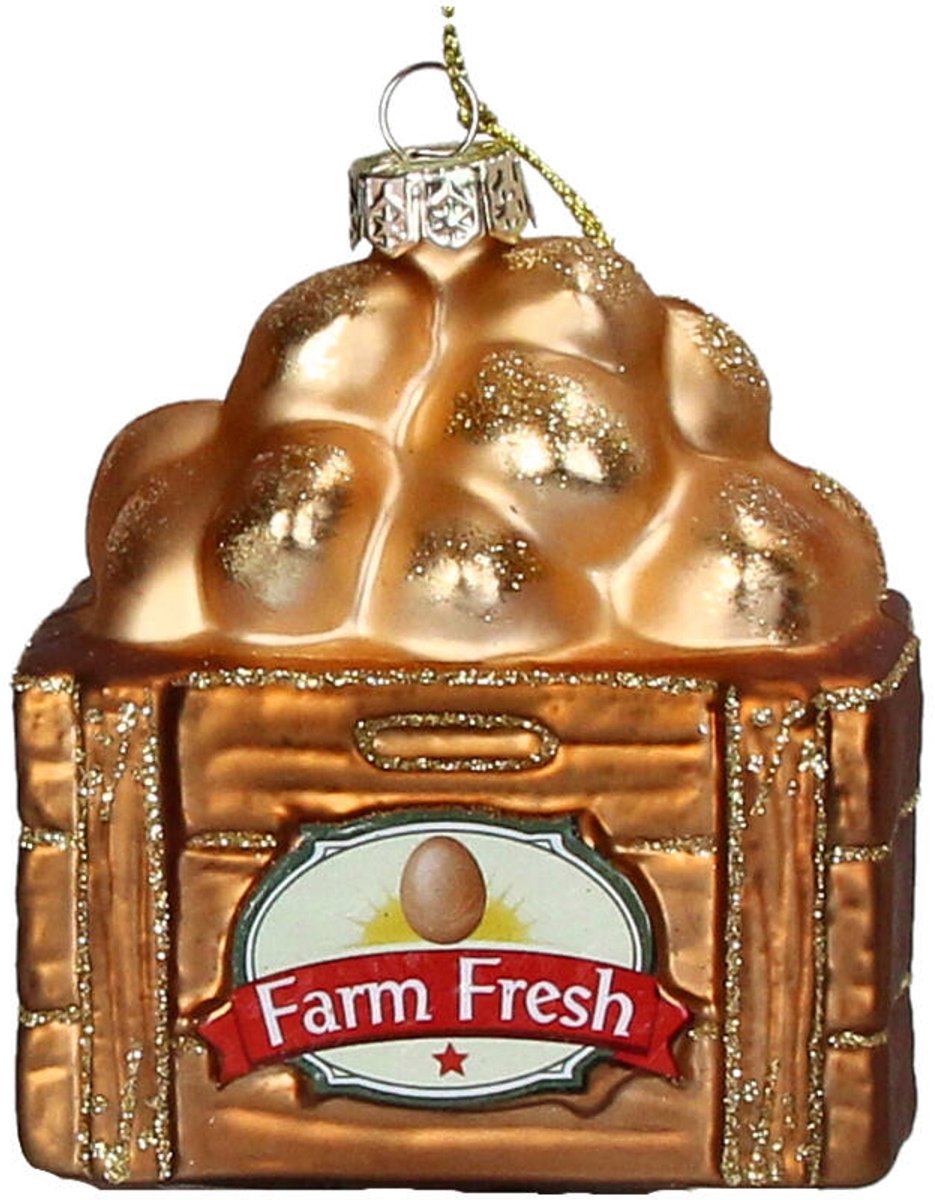 HD Collection Glazen kerstornament Kersthanger eieren in krat 8,3 cm uit de collectie The Christmas Farm shop
