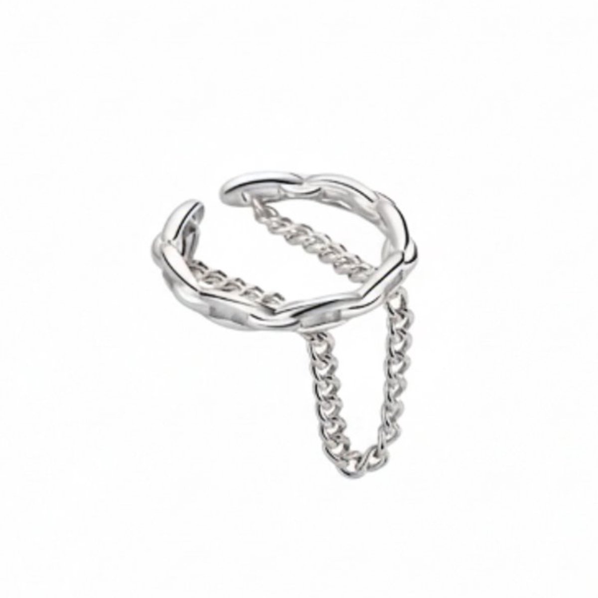 Zilverkleurige ear cuff oorbel met ketting voor dames en heren – moderne oor sieraad zonder gaatjes