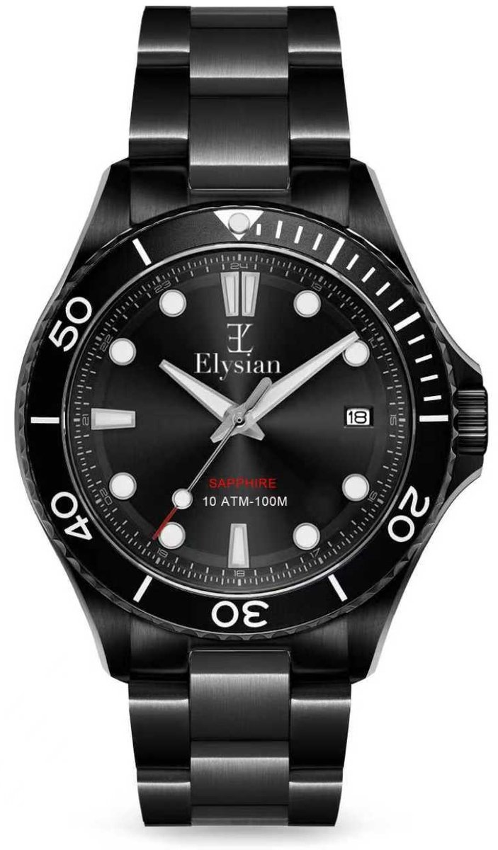 Elysian Heren horloge Zwart 42mm - 316L Staal - 10ATM - Seiko - Cadeau voor man