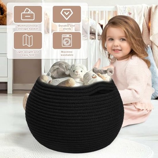 Birshe Opbergmand, gevlochten katoenen touw, 4-delige set,manden, opslag, badkamer, luiertafel, organizer, gevlochten mand, stapelbare multifunctionele organisatie-container voor decoratie kinderkamer