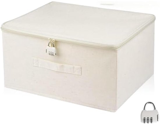 Chingcoo Afsluitbare doos, afsluitbare doos met slot, 40 x 30 x 21 cm, stoffen opbergdoos met deksel, afsluitbaar, afsluitbare kist voor kleding, speelgoed, grijs