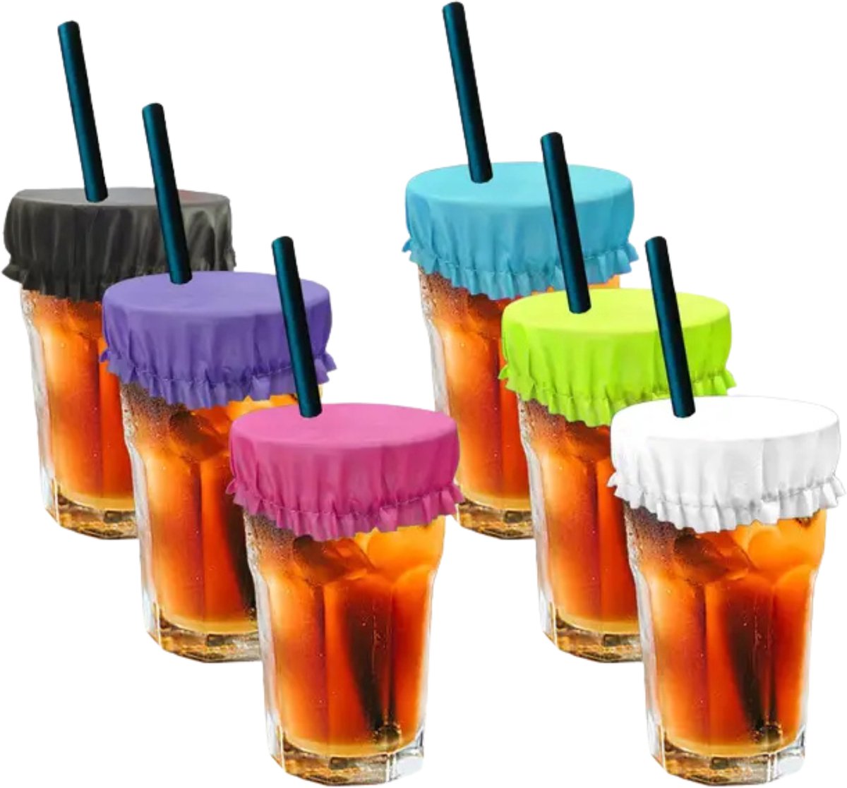 FA-VE Cup Covers – Set van 6 Herbruikbare Bekerbeschermers – Veilig & Hygiënisch – Ø 8,5 cm – Met Rietgat – Gemixte Kleuren