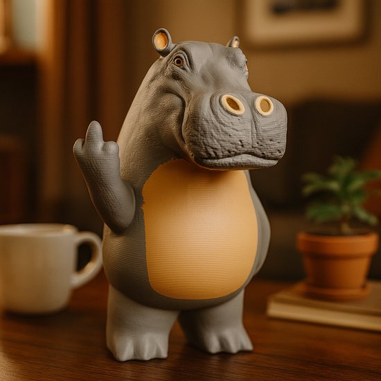 Foto: Animalsattitude kleine nijlpaard figurine met middelvinger 3d geprint pla beeldje playful desk decoration