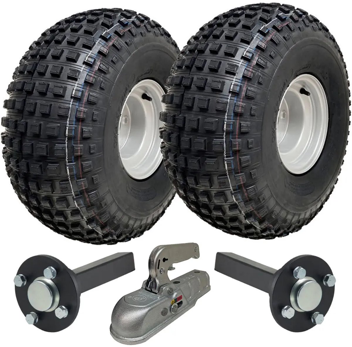 22x11.00-8 ATV- en quad-aanhangwagenkit met noppenbanden, wielen, assen en gegoten koppeling, draagvermogen 310 kg