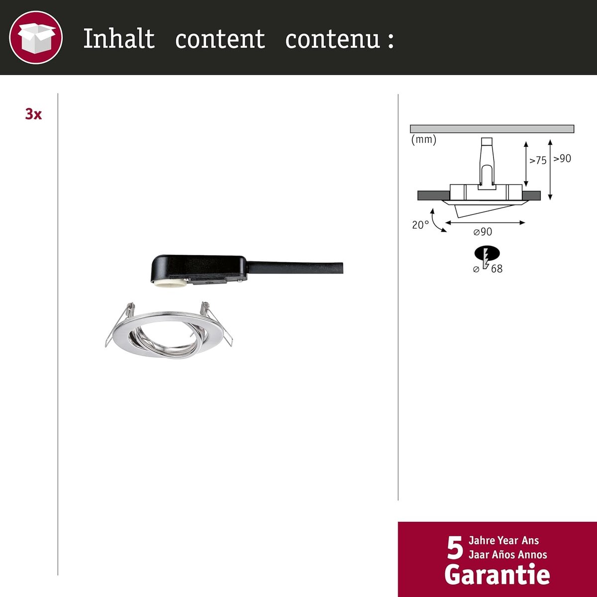 Zwenkbare Inbouwlamp 3 Stuks Rond Dimbaar GU10