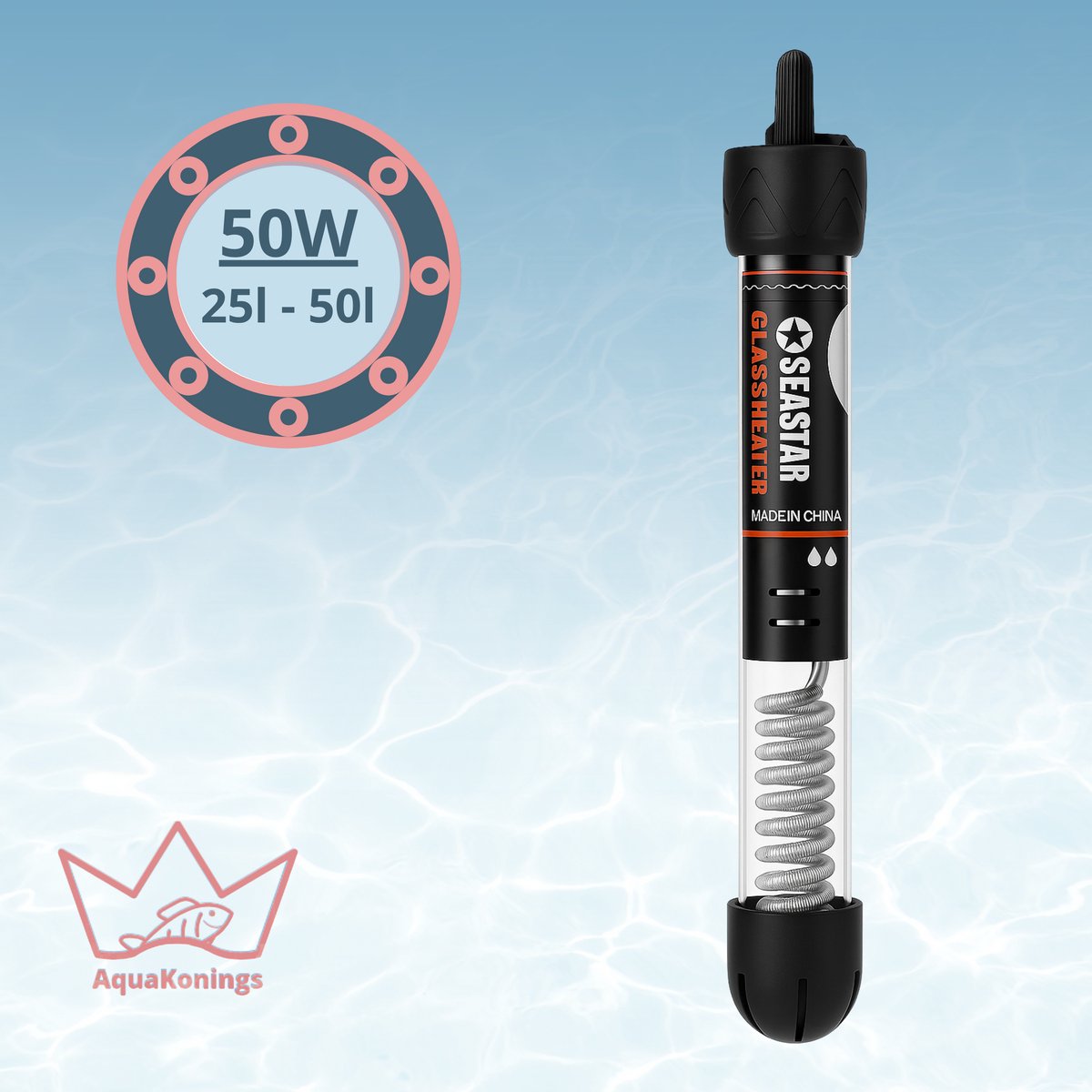 AquaKonings - Aquarium Verwarming 50W - Verwarmingselement - Heater - Warmte Element - 25-50L