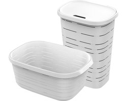M-Home - Signature Wasmandenset – 2 stuks – 48L + 55L – Kunststof – Heupwasmand – Wasmand met Deksel – Wit