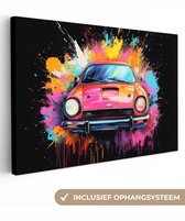 Peinture sur toile 90x60 cm - Décoration murale Graffiti - Voiture - Rose - Coloré - Décoration murale murale salon - Décoration chambre - Accessoires de chambre - Peintures