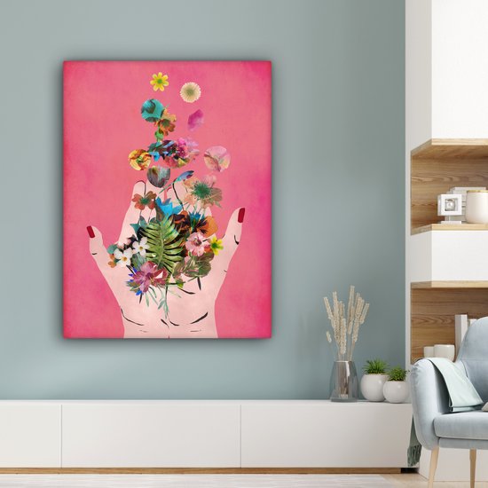 Peinture sur toile Fleurs - Abstrait - Rose - Art - 90x120 cm - Décoration murale