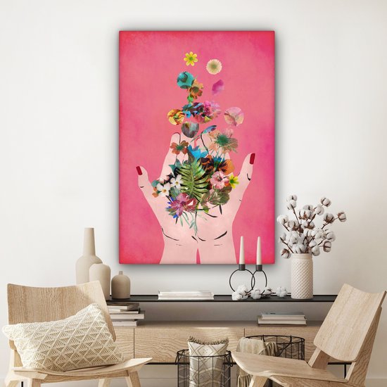 Toile Peinture Fleurs - Abstrait - Rose - Art - 80x120 cm - Décoration murale