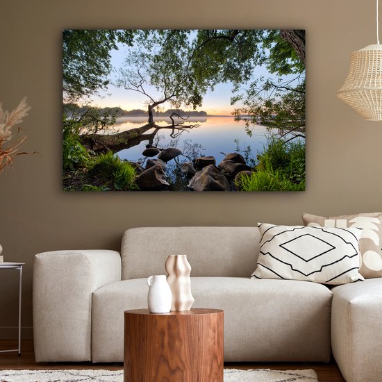 Peinture sur toile - Water - Vue à travers - Arbres - Paysage - Photo sur toile - Toile nature - Décoration murale - 120x80 cm - Canvasdoek
