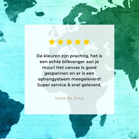 Wereldkaart avec peinture bleue qui passe au vert sur fond avec motif texturé 60x40 cm