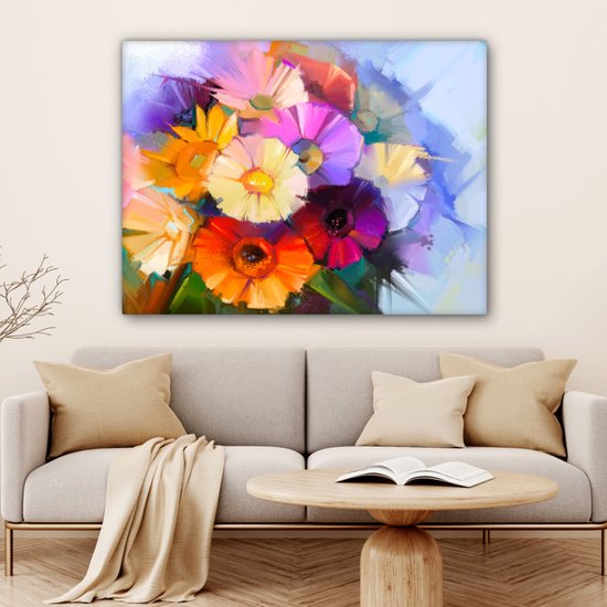 Tableau Peinture à l'Huile - Couleurs - Fleurs - 120x90 cm - Décoration murale
