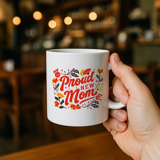 Tasse « Fière Nieuwe Maman » 330 ml – Magnifique tasse à café à Fleurs – Cadeau Perfect pour les Nieuwe mamans, les baby showers et la fête des Mères