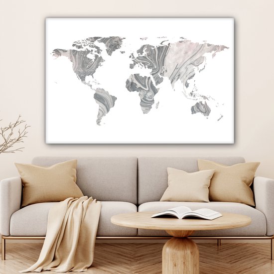 Wereldkaart avec un motif marbré gris sur fond blanc 120x80 cm
