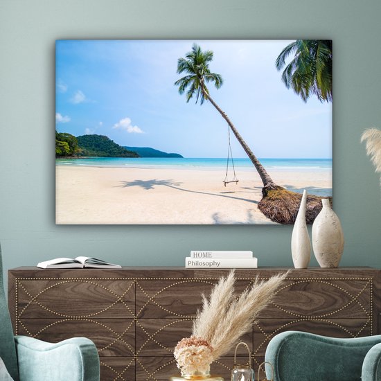Tableau sur Toile Plage - Palmiers - Balançoire - 120x80 cm - Décoration murale