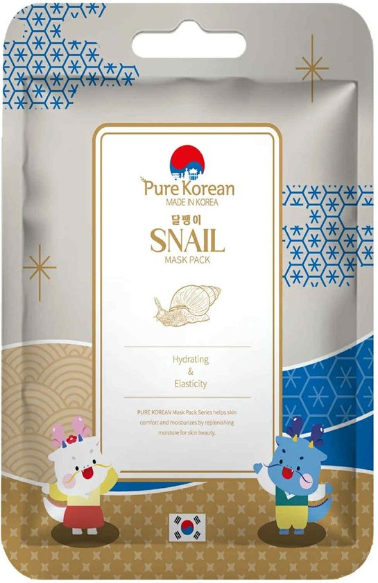 Pure Korean Snail Mask Pack - Puur Koreaans slakkengezichtsmasker - Hydrating & Elasticity - Hydrateert intensief en ondersteunt de huidelasticiteit - Alle huidtypen - 27 ml