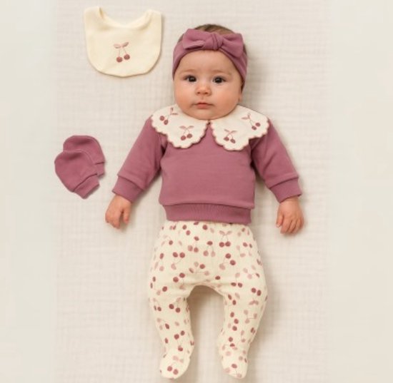 Cerises - Ensemble de vêtements 5 pièces pour Bébé nouveau-né fille - Ensemble de vêtements pour nouveau-né - Ensemble nouveau-né - Vêtements de bébé - Cadeau de fête prénatale - Cadeau de maternité