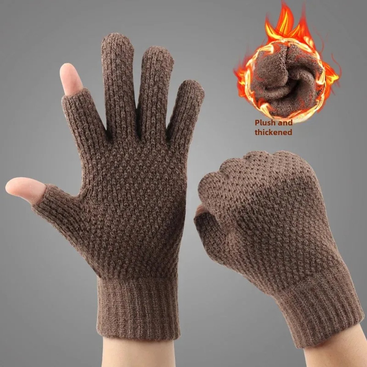 Winter Warme Vingerloze Handschoenen met Twee Open Vingers – Verdikte Fleecevoering | Unisex Handschoenen voor Mannen, Vrouwen en Studenten | Outdoor Handschoenen, Fietshandschoenen, Autorijden Handschoenen